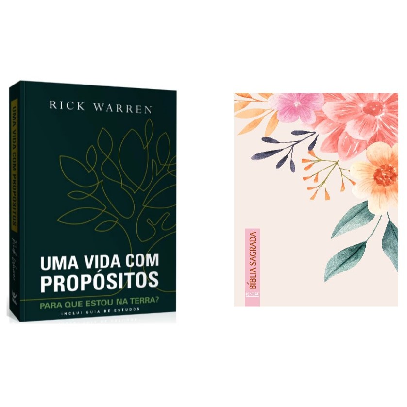 Kit Uma Vida Com Propósito + Bíblia Sagrada | NVI | Floral - Books & Magazines