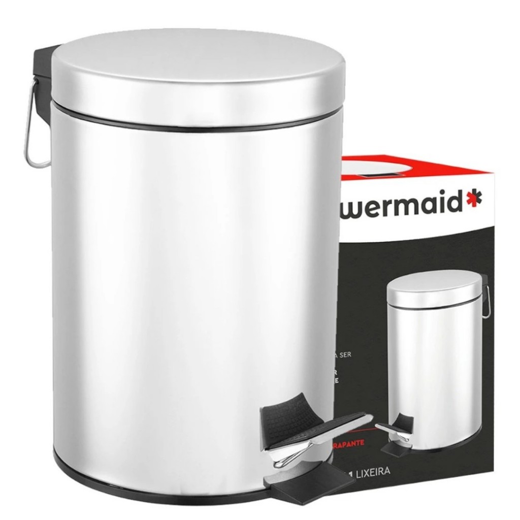 Lixeira Redonda 5 Litros Aço Inox Balde Cesto Removível Alça Pedal Para Banheiro Escritório Lavabo