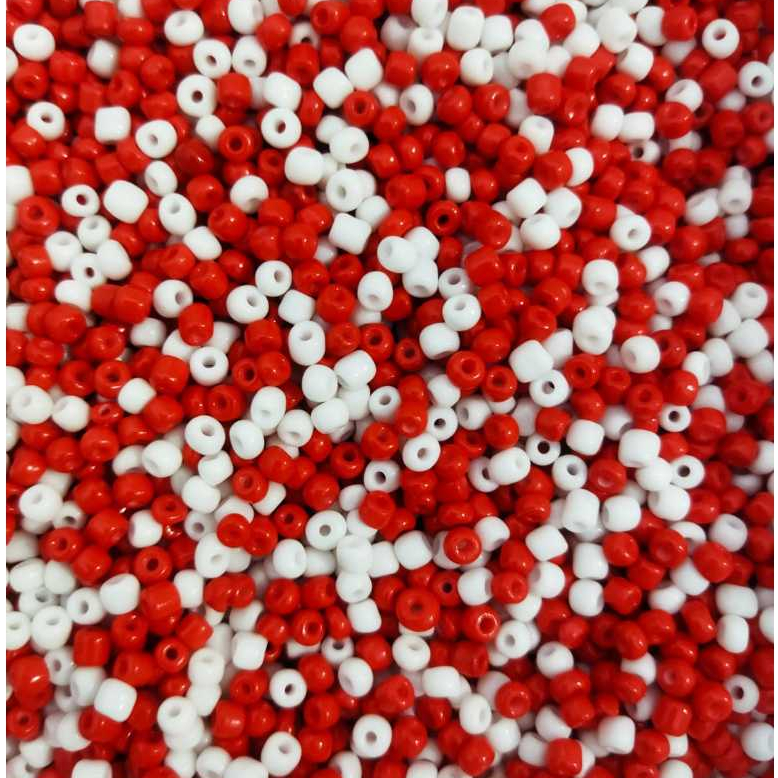 Miçanga de Vidro 1.000- unidades Mix- Vermelho  e Branco- 4mm Bijuteria e Artesanato. em Oferta na Shopee