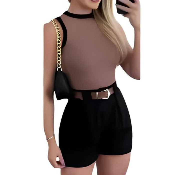 Conjunto Duas Peças Feminino Cropped e Short Alfaiataria Com Cinto Fivela em Oferta na Shopee