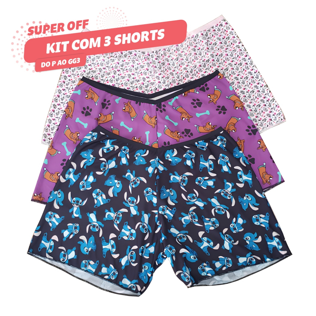 Kit com 3 Pijama Baby Doll Somente o Short Avulso Short de Malha Estampas Sortidas em Oferta na Shopee
