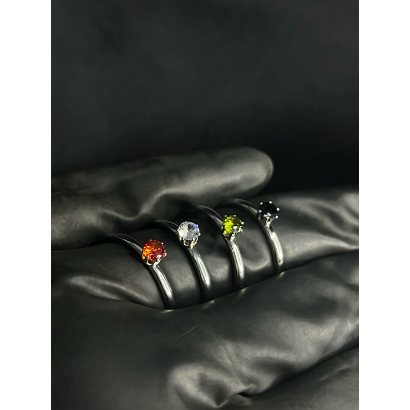 Anel De Aço Inox Prateado Solitário Fino Pedra Colorida Pedra Zircônia 4mm Formatura ou Debutante ENVIO RÁPIDO
