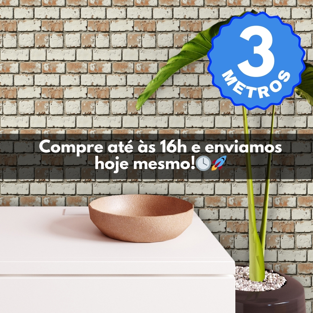 Papel de Parede Adesivo Auto Colante Lavável Tijolinho Brick Bege Areia Rolo de 3 Metro x 40 CM