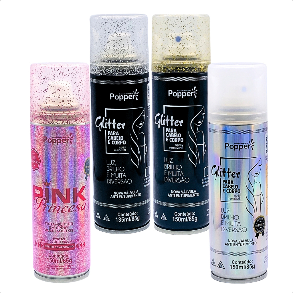 Spray Glitter PRATA Popper - BRILHE no Carnaval, Bloquinhos, Folia, Formaturas e Festas