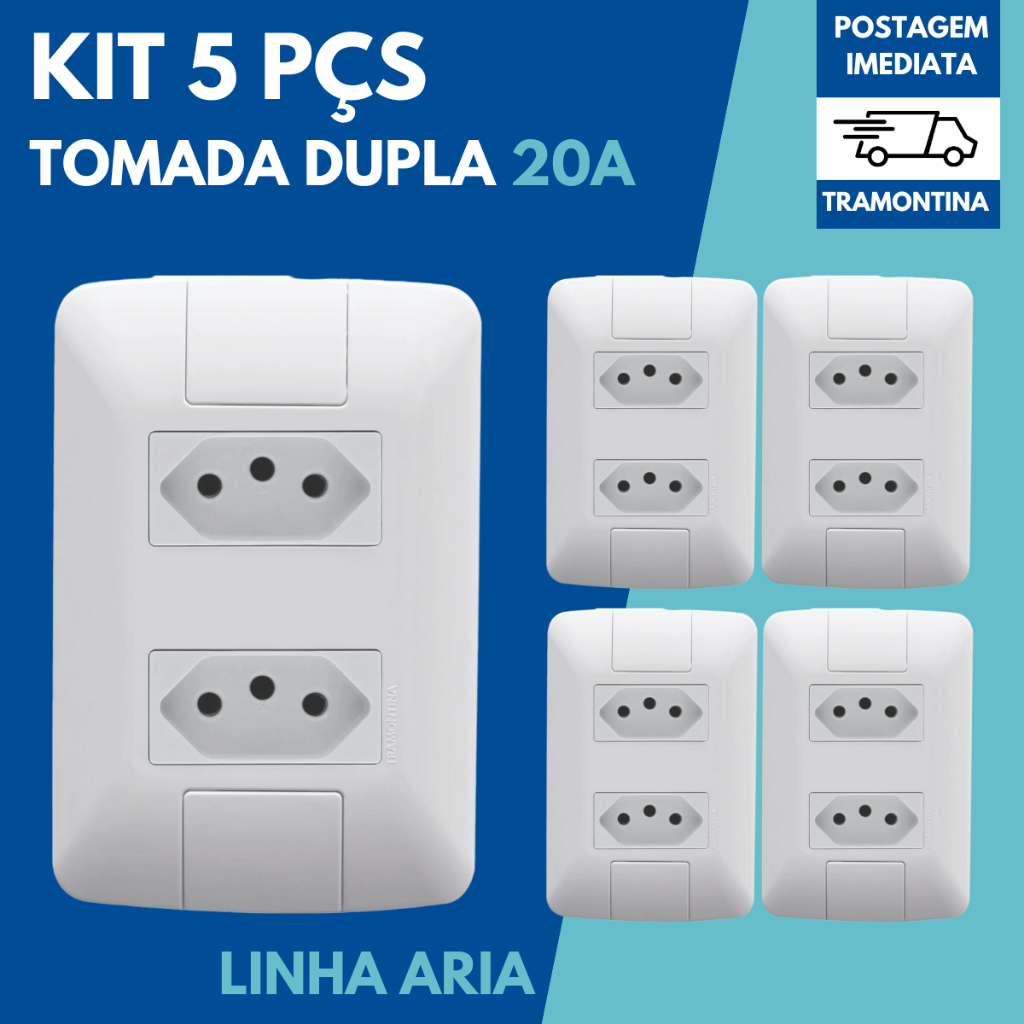 Kit 5 Tomadas 20 Amperes Conjunto Tomada Dupla 20A Tramontina Linha Aria c/ Nota Fiscal em Oferta na Shopee