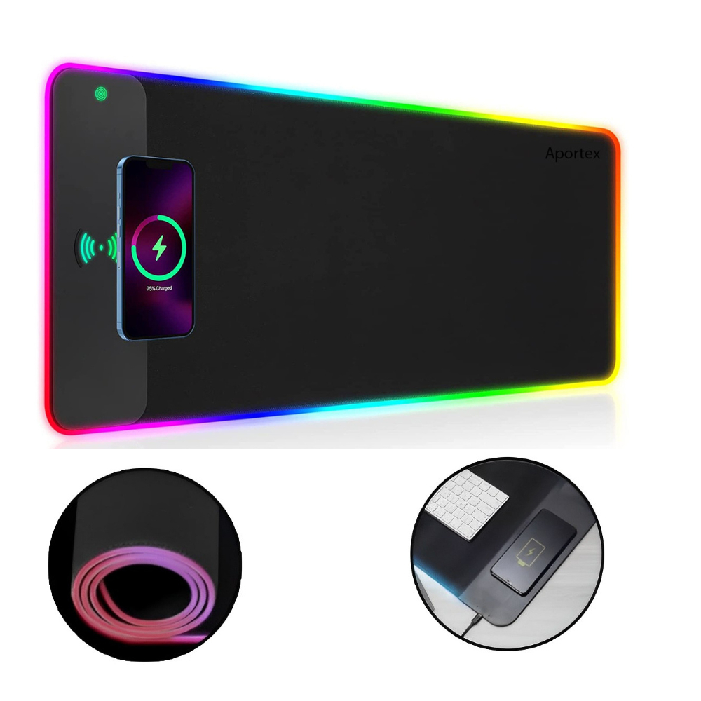 Mousepad Grande Gamer Led 7 Cores Speed Impermeável Celular Carregamento por Indução RGB