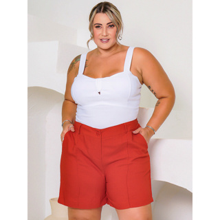 Short Alfaiataria Feminina Plus Size Sensorial 42 ao 52 Com Bolso Elastico Na Cintura em Oferta na Shopee