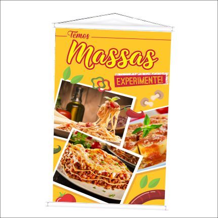 Banner Venda de Massas  produzido em lona. Cartaz Propaganda Restaurante, Pizzaria.