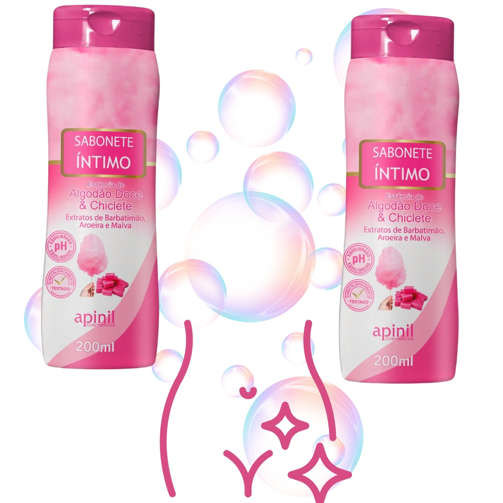 Kit 2 Sabonetes Íntimos Líquido Chiclete Algodão Doce Proteção Diária Super Cheiroso 210ML