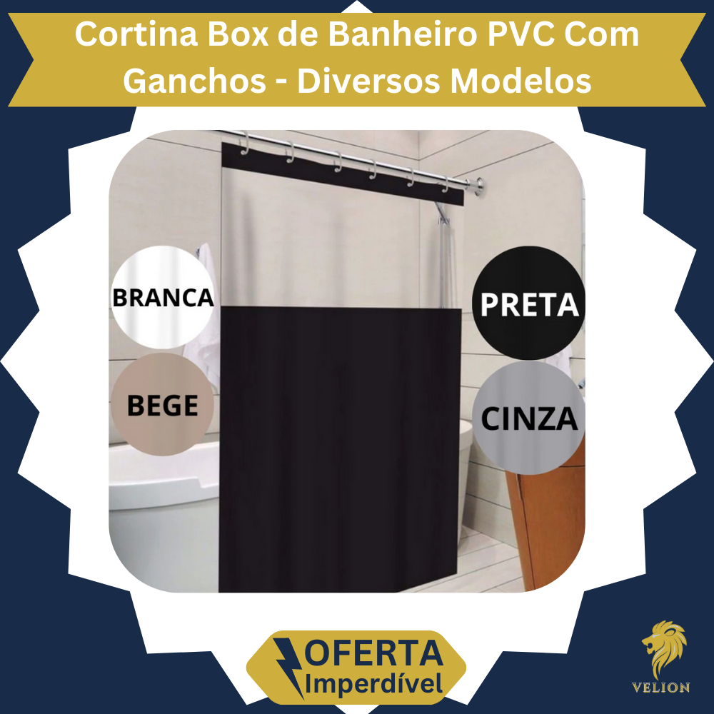 Cortina Box Banheiro PVC Com/Sem Visor Impermeável Antimofo 1,38m X 1,98m