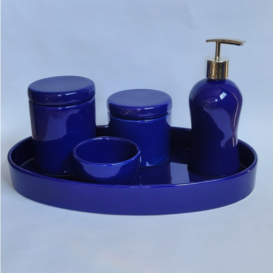 Kit Higiene Bebe Porcelana Azul Marinho Luxo Band Oval Azul Marinho 05 Pçs