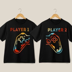 Camiseta T-Shirt Unissex Player 1 ou Player 2 ou Player 3 ou Player 4 Gamer Playstation Xbox Infantil Adulto Plus Size