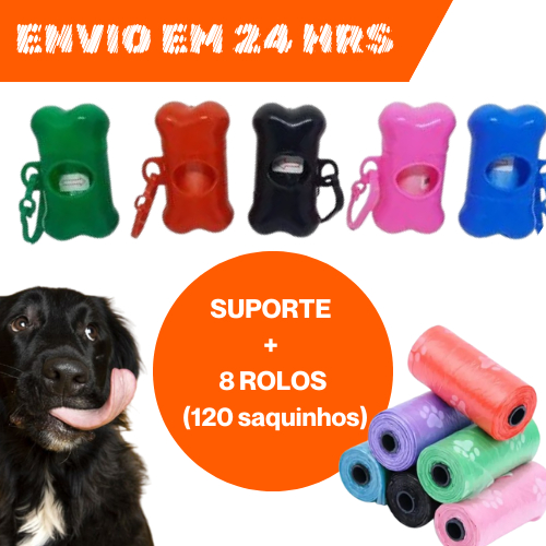 Kit Cata Caca Pet Saquinhos Higiênicos Suporte + 8 Rolos ( 120 Saquinhos) em Oferta na Shopee