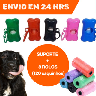 Kit Cata Caca Pet Saquinhos Higiênicos Suporte + 8 Rolos ( 120 Saquinhos) em Oferta na Shopee