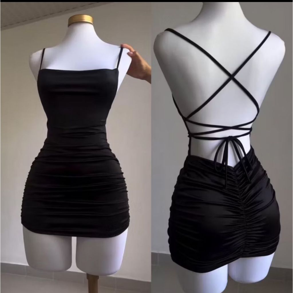 Vestido Curto Empina Bum Bum Franzido Costa Nua Suplex Premium (Eloa) em Oferta na Shopee