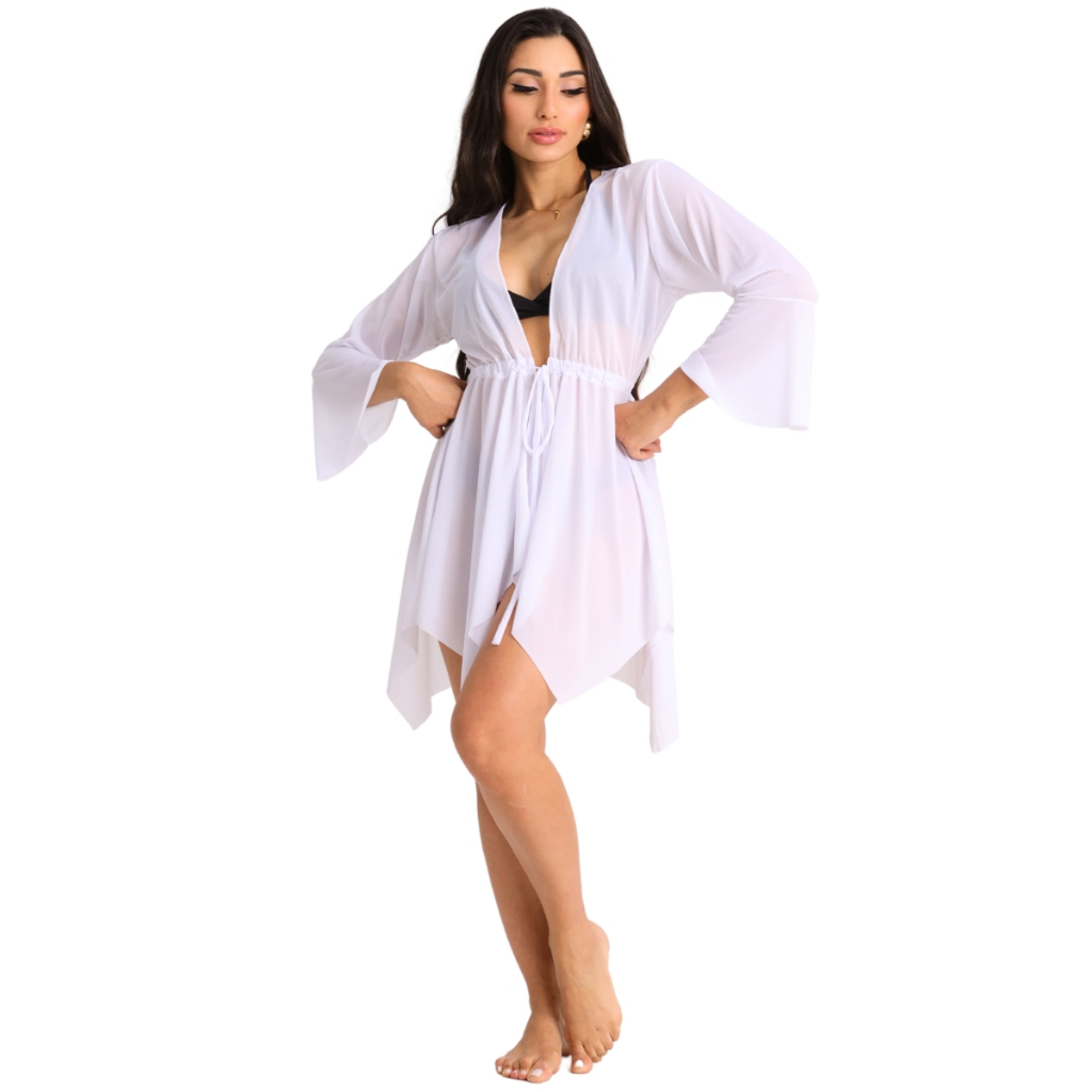 Saida Praia Vestido Trico Moda Piscina Ajustavel Kimono Tule Amarrar Seda Moda Praia em Oferta na Shopee
