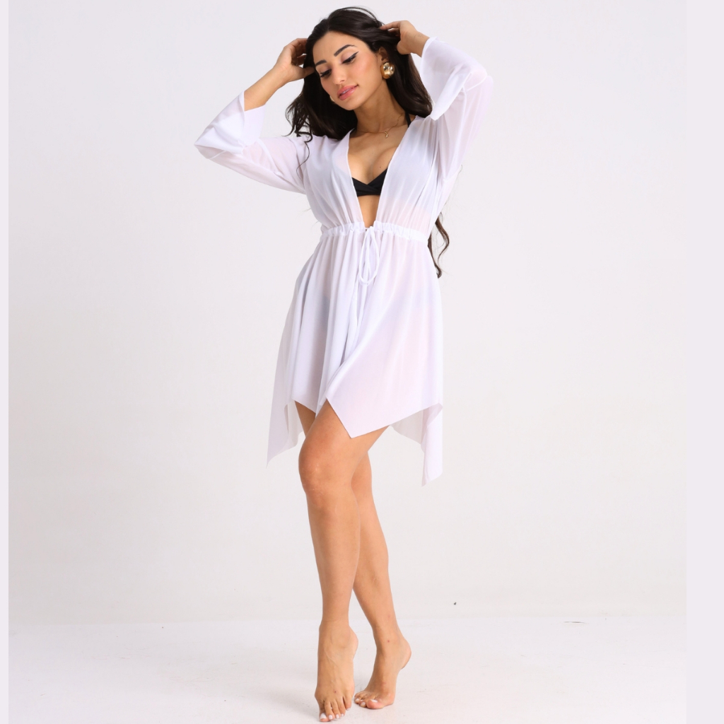 Saida Praia Vestido Trico Moda Piscina Ajustavel Kimono Tule Amarrar Seda Moda Praia