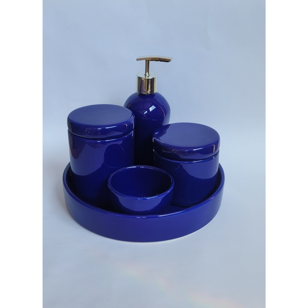 Kit Higiene Bebe Porcelana Azul Marinho Luxo Band Redonda Azul Marinho 05 Pçs