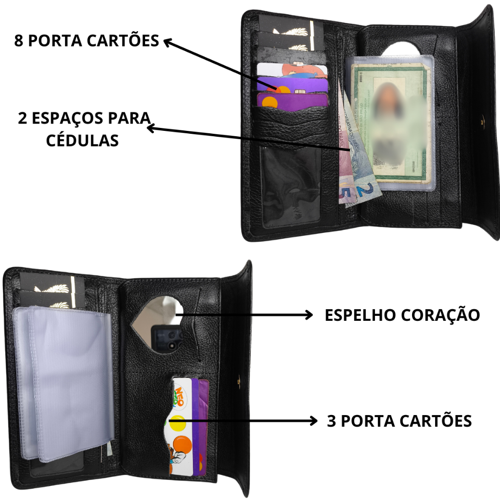 Detalhes do Carteira Feminina Couro Legítimo Luxo Porta Cartão e Dinheiro Para Mulheres Exigentes Qualidade aqui