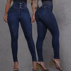 Calça jeans feminina modeladora cós cintura alta com LAYCRA Jeans PREMIUM Luxo empina bumbum