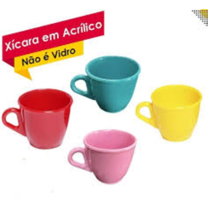 Jogo 6 Xícaras Acrílicas pequena de 85 Ml Chá Café