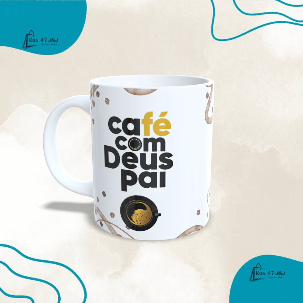 Caneca Café com Deus Porcelana Pai Momentos de Fé  Caneca Para Chá Café Chocolate Quente Personalizada 300ml