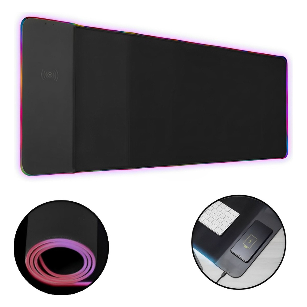 Mousepad RGB Gamer Led 7 Cores Speed Impermeável Proplayer Carregamento por Indução Celular