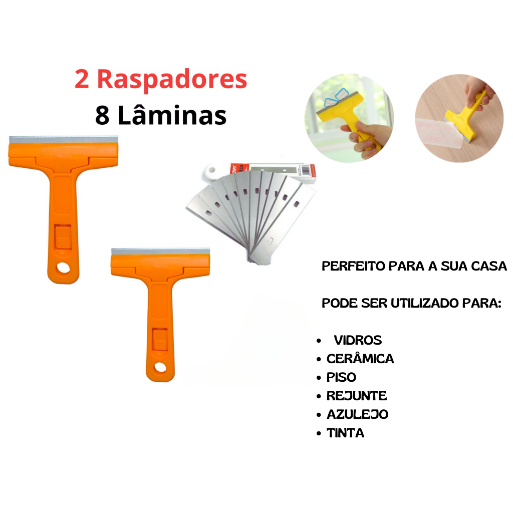 Kit 2 Raspadores Multiuso com 8 Lâminas Raspador Estilete Vidro Chão Piso Cerâmica Azulejo