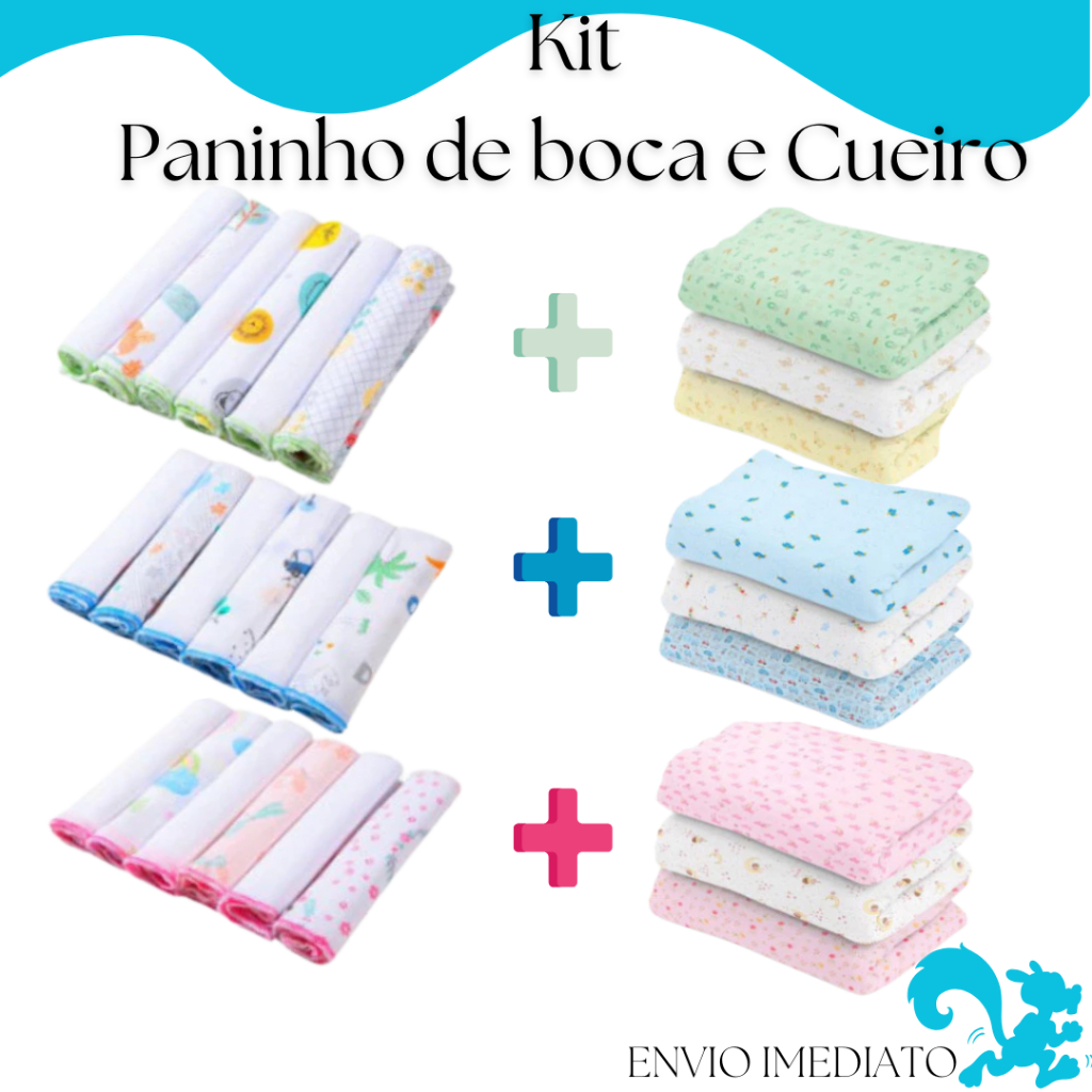 Kit Enxoval Cueiro e Paninho de boca com 9 Peças