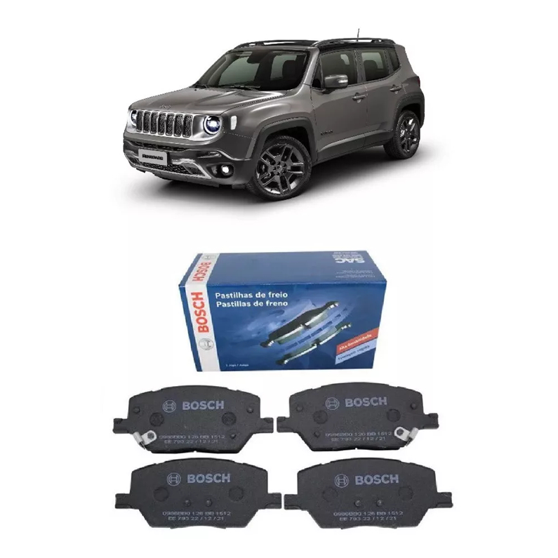 Kit Pastilha De Freio Dianteira Jeep Renegade 1.3 1.8 2.0 Flex Turbo Diesel 2015 2016 2017 2018 2019 2020 Original Bosch