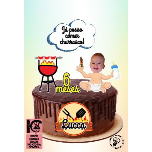 Topo de Bolo Personalizado com o Tema Já Posso Comer Churrasco?