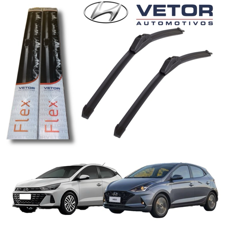 Par Palhetas Dianteiras Premium HB20 Hatch / Sedan (2020 a 2025) Limpador Para-brisa Original Vetor