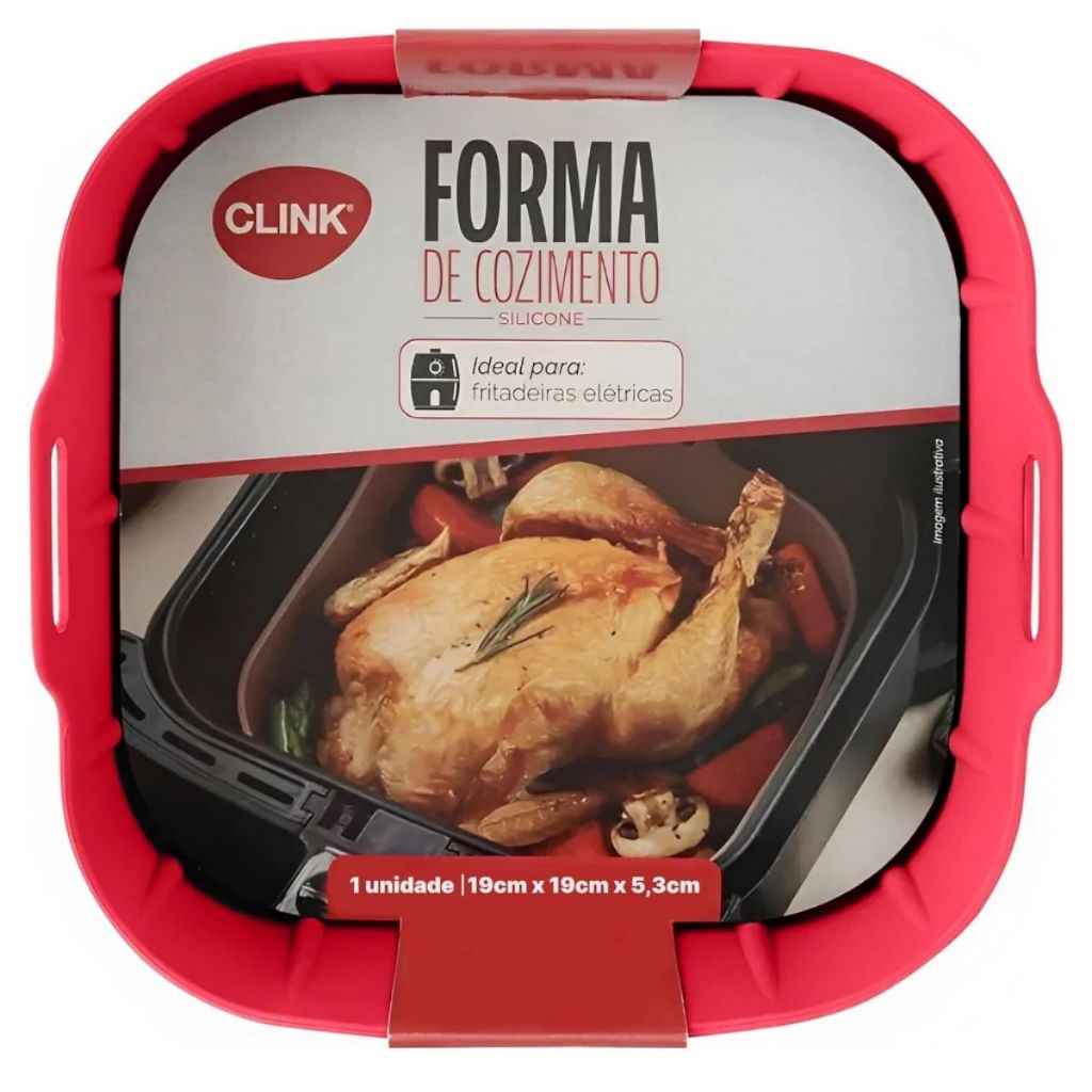 Forma de Silicone Vermelha Quadrada Para Airfryer Grande 19cm Fritadeira Elétrica