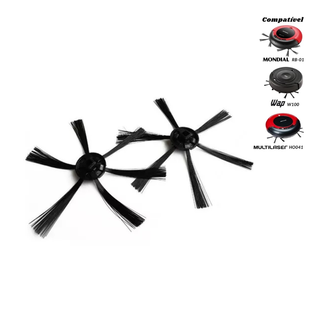 2 Escovas Para Robô Aspirador Multilaser HO041 / HO-041 Wap W100 Mondial RB-01