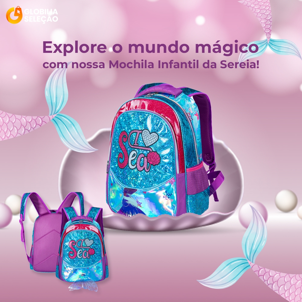 🔥【Alta Qualidade】Mochila Infantil Escolar Sereia Brilhante Bolsa Menina Resistente KMA4312-WB carol em Oferta na Shopee