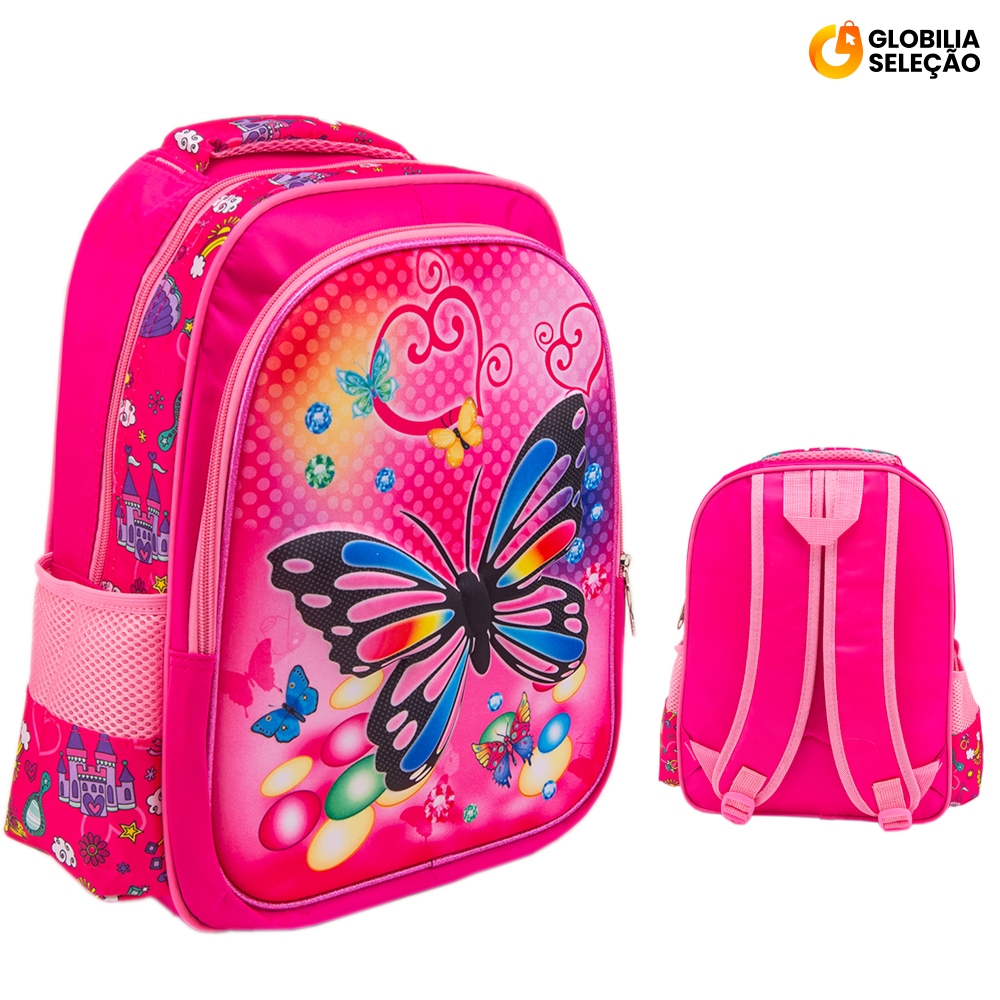 【Alta Qualidade】Mochila Escolar Infantil Menina Borboleta Animado Bolsa Resistente Grande capacidade MA5919-3D
