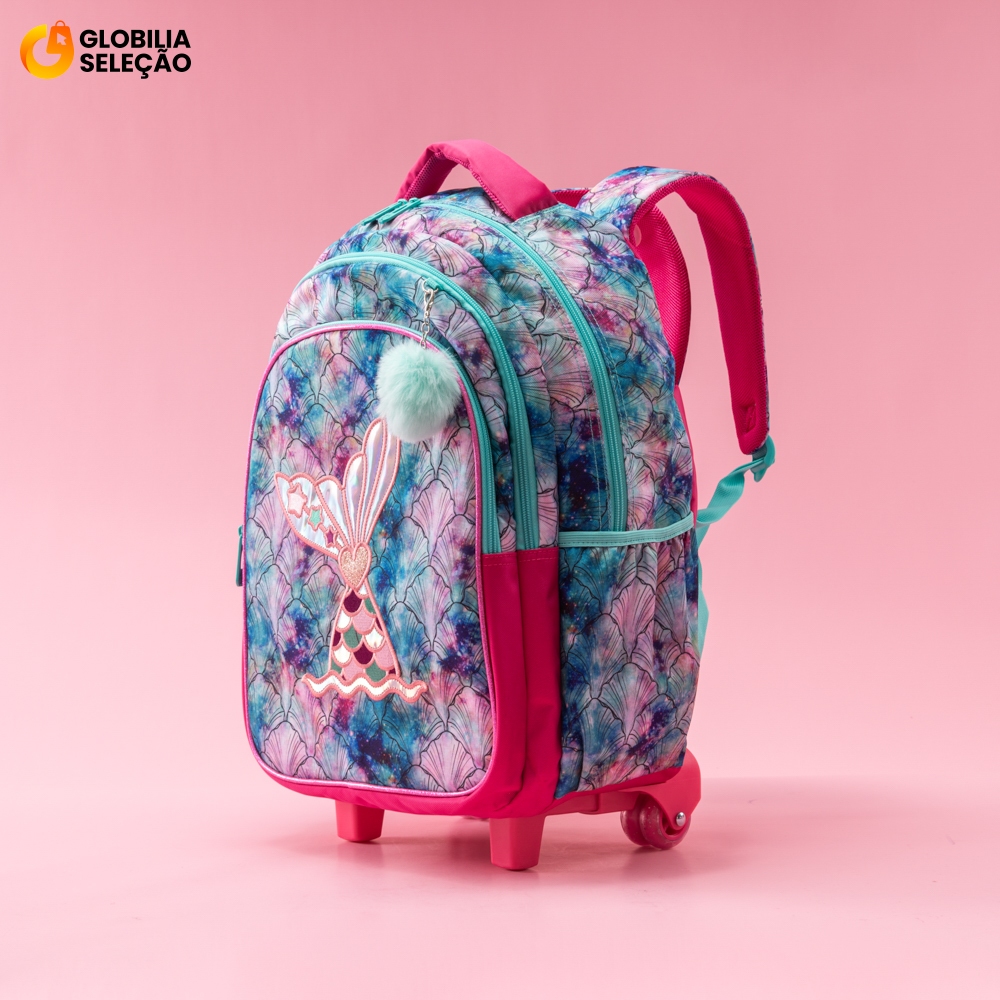 Mochila Escolar Infantil de Rodinhas Menina Bolsa Resistente Impermeável