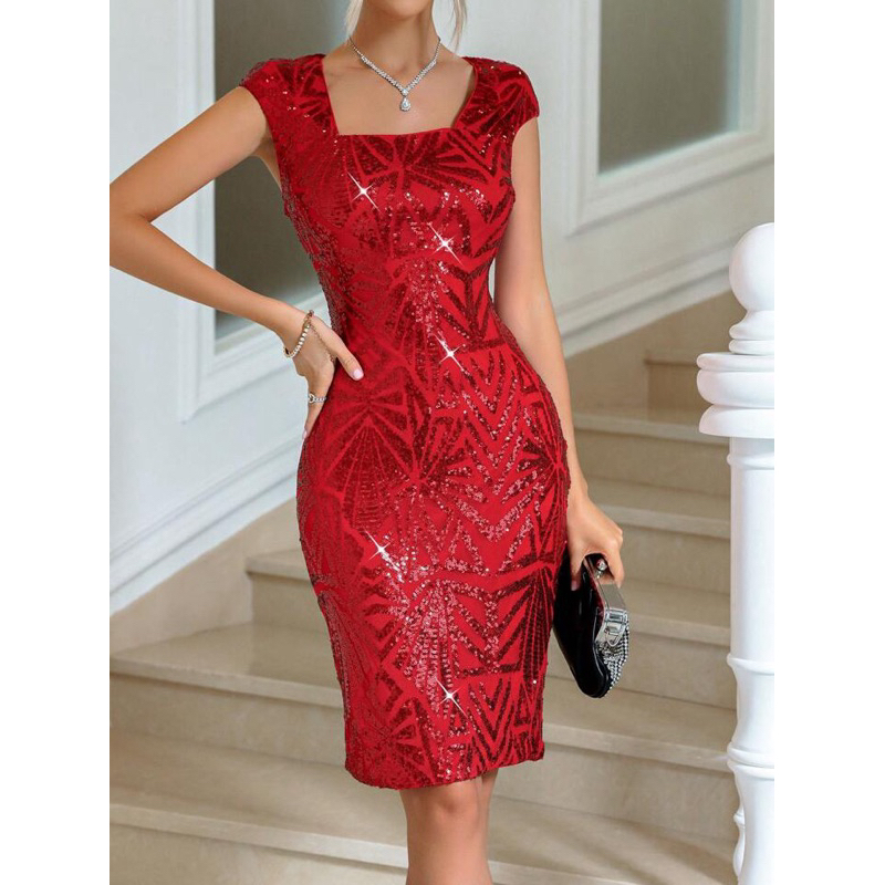 Vestido Curto Clássico Festa Formatura Brilho Paetês Lantejoulas Elegante Premium Moda Blogueira Vermelho SH D125