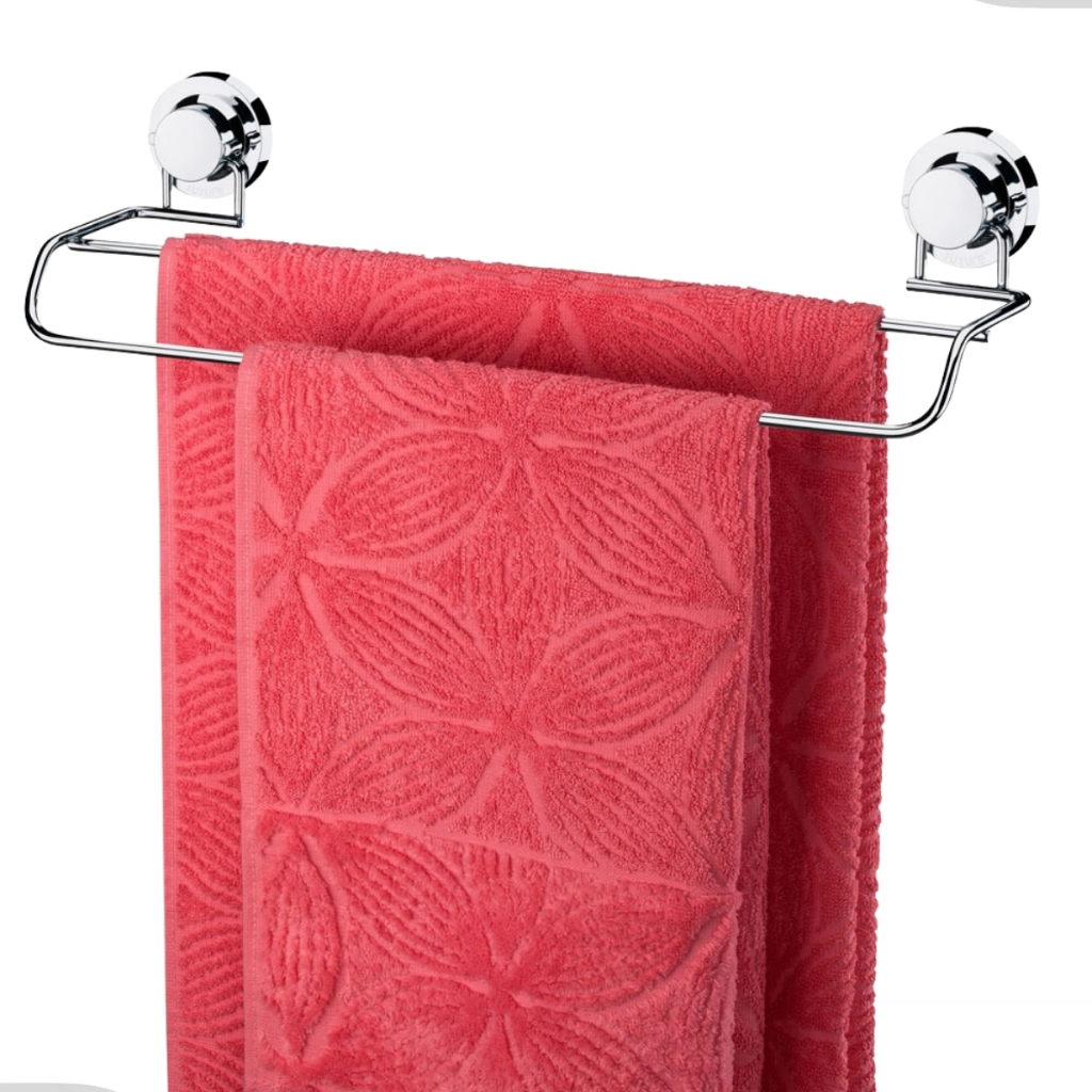 Porta Toalha Suporte Duplo Toalheiro Banheiro com Ventosas Aco Carbono Cromado Future - Home & Living