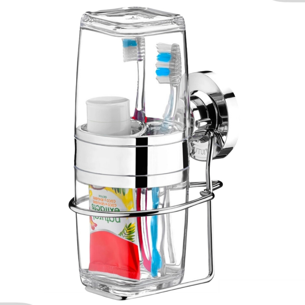 Suporte Porta Escova De Dente Creme Dental Banheiro Fixação Ventosa Sem Furos Future - Home & Living