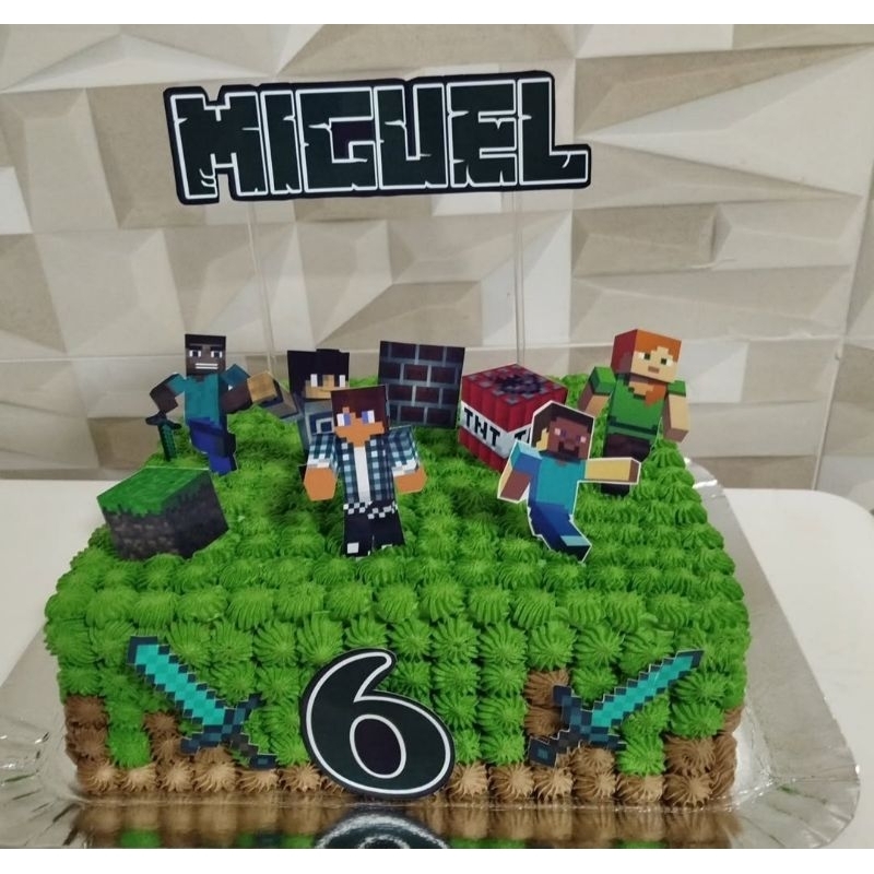 Topo de Bolo Minecraft Personalizado/Decoração Minecraft/Topper de Bolo Minecraft/Enfeite de Bolo