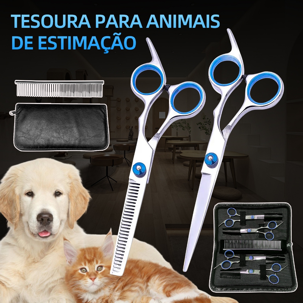 Kit 5 Cão De Aço Inoxidável/pet Tesoura/Curva Para Cima/Afiada Cães/Gatos/Cabelo Corte De/kit De Ferramentas De Animal