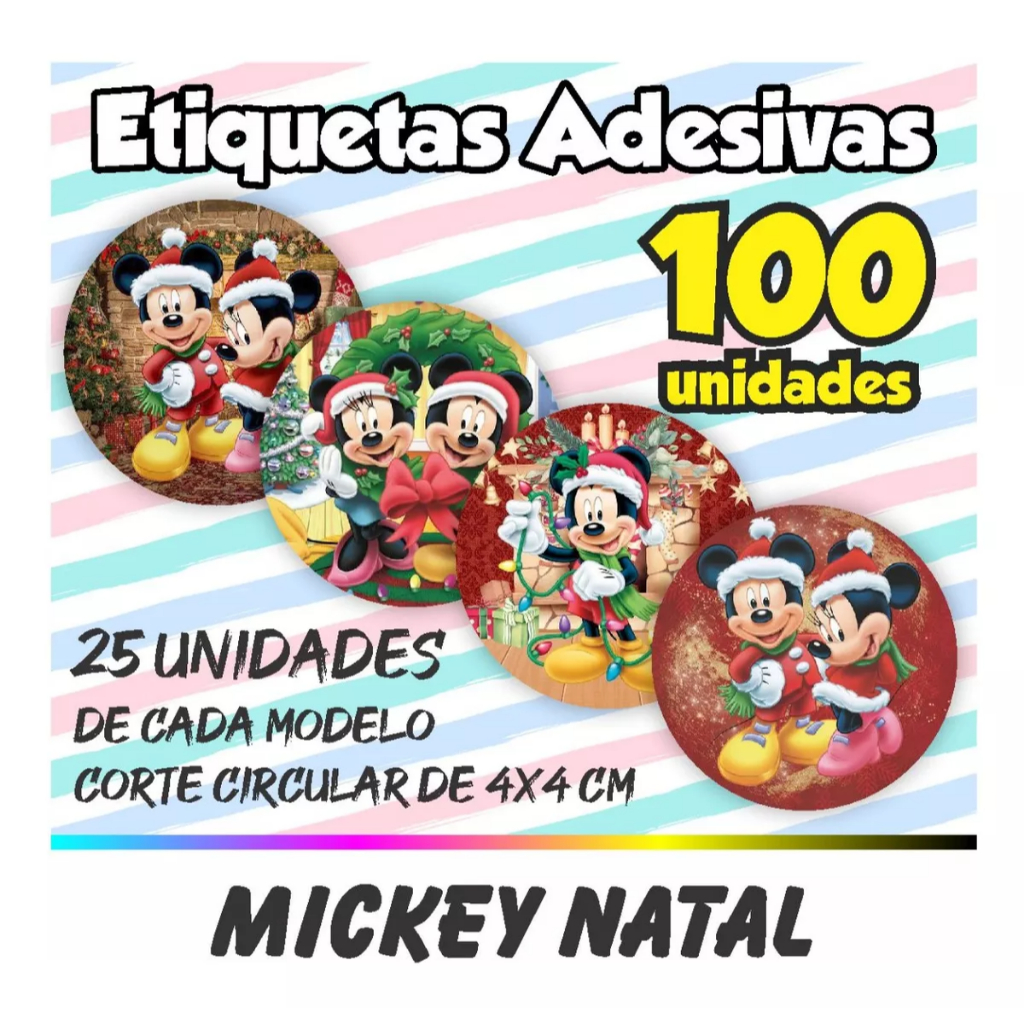 Adesivos Redondos  Mickey Mouse 5x5cm 100unid