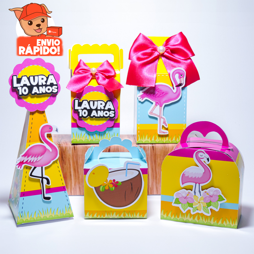 Kit Festa Flamingo Tropical, Caixinhas Personalizada Tema  Flamingo, Lembrancinhas, infantil