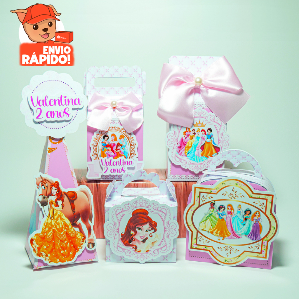 Kit Festa Princesas, Caixinhas Personalizada Tema Princesas, Lembrancinhas, Decoração infantil