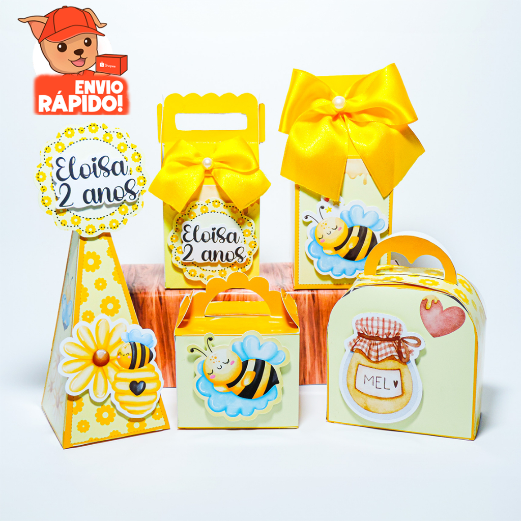 Kit Festa Tema Abelhinha, Caixinhas Personalizada Tema Abelhinha, Lembrancinhas, Decoração infantil