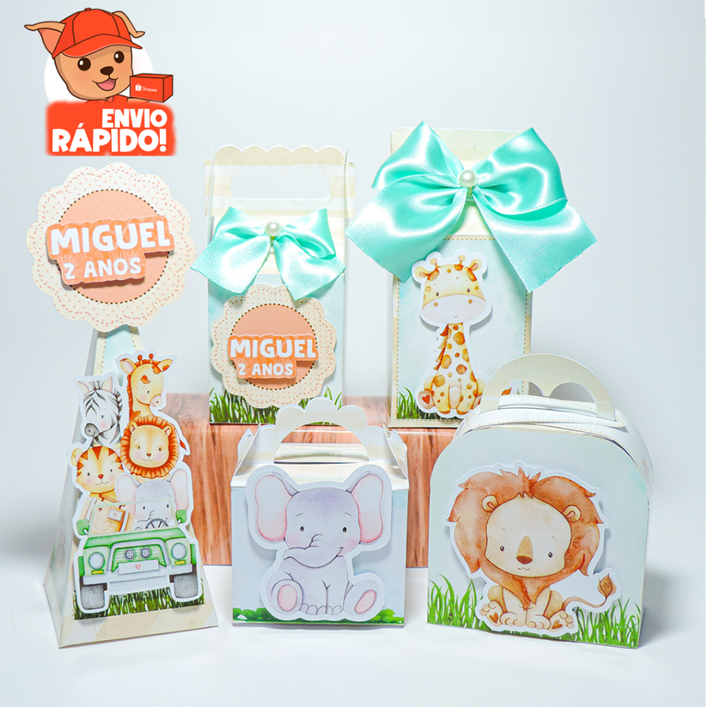 Kit Festa Safari, Caixinhas Personalizada Tema Safari, Lembrancinhas, Decoração infantil