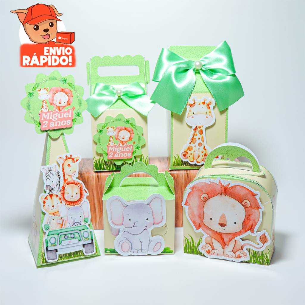 Kit Festa Safari, Caixinhas Personalizada Tema Safari, Lembrancinhas, Decoração infantil, V2