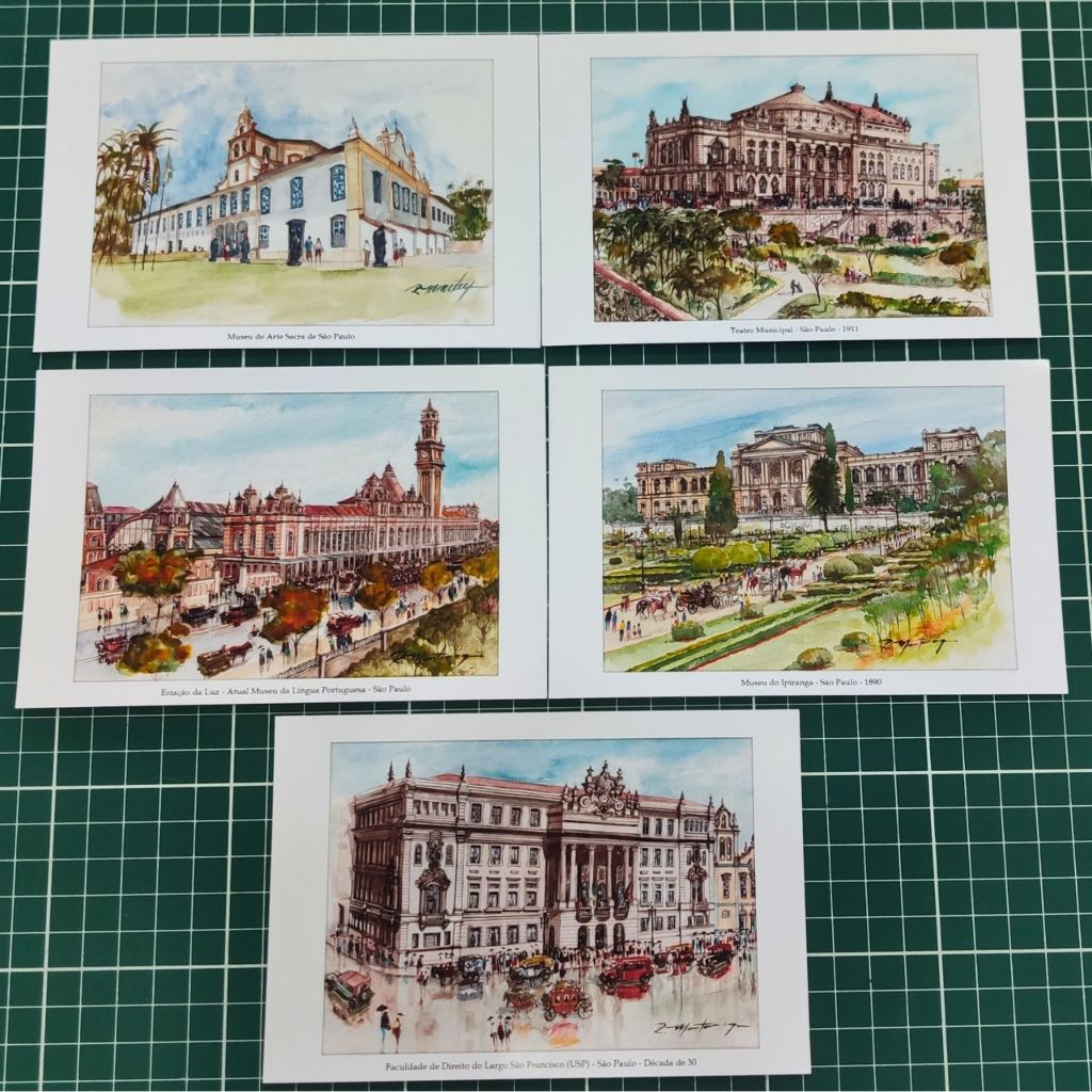 KIT 5 Cartões Postais de São Paulo | Arte em Aquarela | Cartão Postal 15x10 | Cartão Decorativo