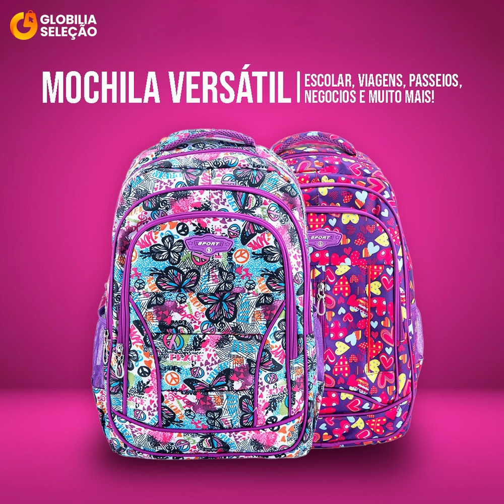 Mochila Escolar Feminina Menina Menino Grande MA0319-PL